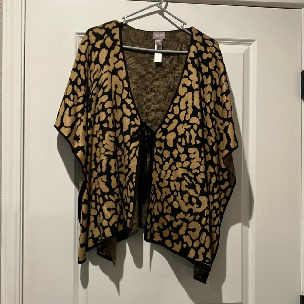 Chico’s Leopard Print Women's Poncho Tie Sweater-S/M